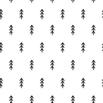 Seamless pattern with doodle Christmas trees. Scandinavian background Stock Illustration