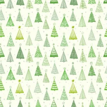 Seamless pattern with doodle christmas trees. Can be used for wallpaper, patt Stock Illustration
