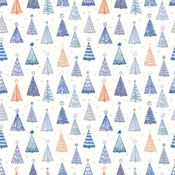 Seamless pattern with doodle christmas trees. Can be used for wallpaper, patt Illustrazione stock