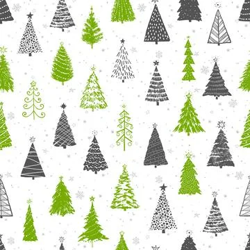 Seamless pattern with doodle christmas trees. Can be used for wallpaper, pattern Illustrazione stock