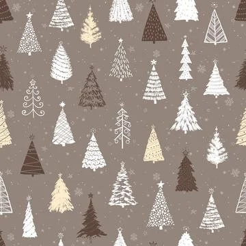 Seamless pattern with doodle christmas trees. Can be used for wallpaper, pattern Stock Illustration