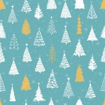 Seamless pattern with doodle christmas trees. Can be used for wallpaper, pattern Illustrazione stock