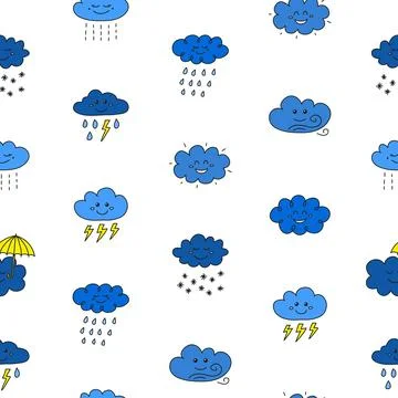 Seamless pattern with doodle clouds. Stock Illustration