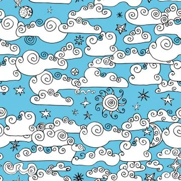 Seamless pattern Doodle Collection of Hand Drawn Vector Clouds. Set of cartoo イラスト素材
