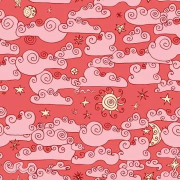 Seamless pattern Doodle Collection of Hand Drawn Vector Clouds. Set of cartoo イラスト素材