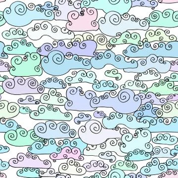 Seamless pattern Doodle Collection of Hand Drawn cartoon cute simple clouds o イラスト素材