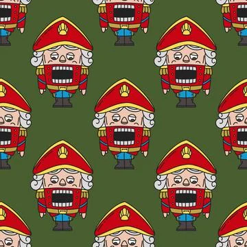 Seamless pattern with doodle colorful nutcracker. Enchanted prince. 스톡 일러스트