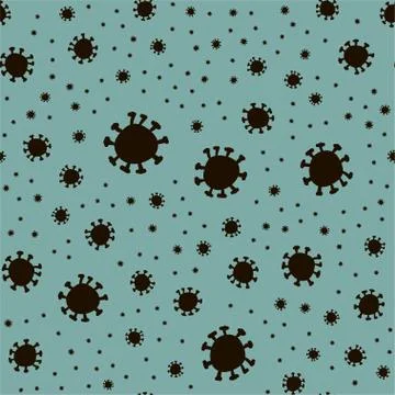 Seamless pattern doodle Coronavirus isolated on blue background. Global epide Stock Illustration