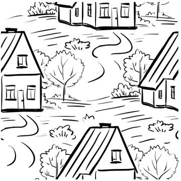 Seamless pattern doodle cozy suburban house Stock Illustration