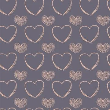 A seamless pattern of doodle cream hearts on a soft mauve backdrop. 스톡 일러스트