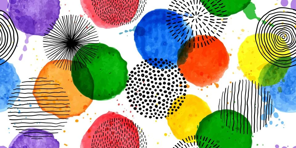 Seamless pattern Of Doodle Creative minimalist Abstract art circle shape an.. Illustrazione stock