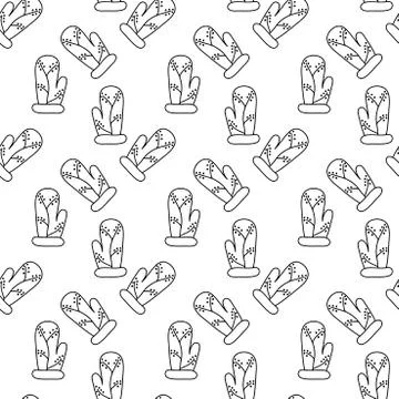 Seamless pattern with Doodle cute mittens . Hand drawn vector illustration. Stock Illustration