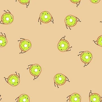 Seamless pattern doodle donut character cartoon vector Stock Illustration