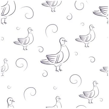 Seamless pattern doodle dove and curl on white background Stock Illustration