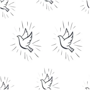Seamless pattern doodle dove fly Stock Illustration