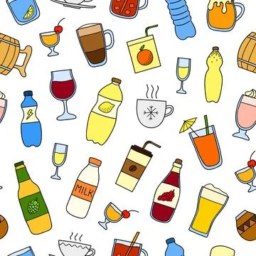 Seamless pattern with doodle drinks. Stock Illustration