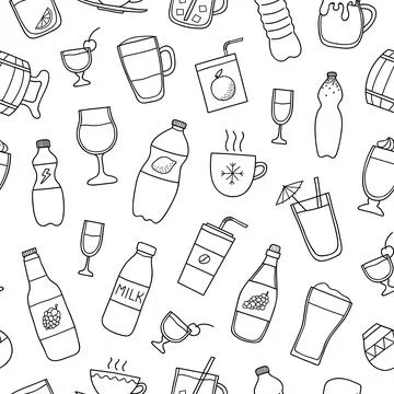 Seamless pattern with doodle drinks. Stock Illustration