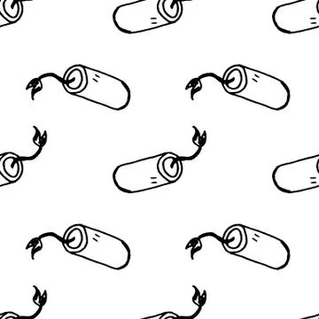 Seamless pattern doodle dynamite icon. Hand drawn black sketch. Sign symbol.  스톡 일러스트