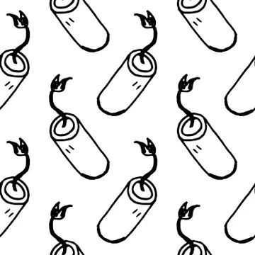 Seamless pattern doodle dynamite icon. Hand drawn black sketch. Sign symbol.  Stock Illustration
