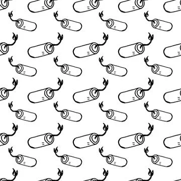 Seamless pattern doodle dynamite icon. Hand drawn black sketch. Sign symbol.  Stock Illustration
