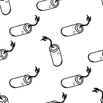 Seamless pattern doodle dynamite icon. Hand drawn black sketch. Sign symbol.  イラスト素材