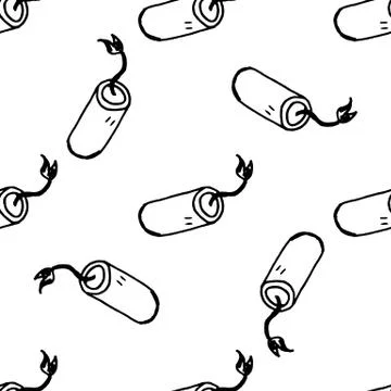 Seamless pattern doodle dynamite icon. Hand drawn black sketch. Sign symbol.  Stock Illustration