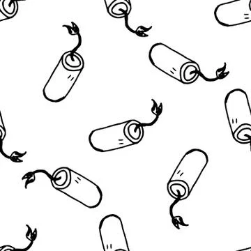 Seamless pattern doodle dynamite icon. Hand drawn black sketch. Sign symbol.  스톡 일러스트