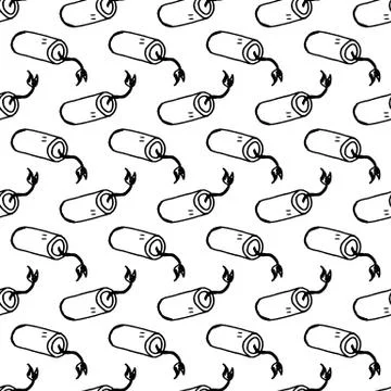 Seamless pattern doodle dynamite icon. Hand drawn black sketch. Sign symbol.  스톡 일러스트