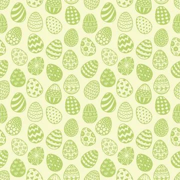 Seamless pattern with doodle easter eggs on green background. Can be used for 스톡 일러스트