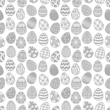 Seamless pattern with doodle easter eggs on white background. Can be used for 스톡 일러스트