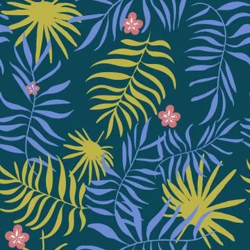 Seamless pattern with doodle Exotic tropical jungle rainforest frame. green palm Stock Illustration