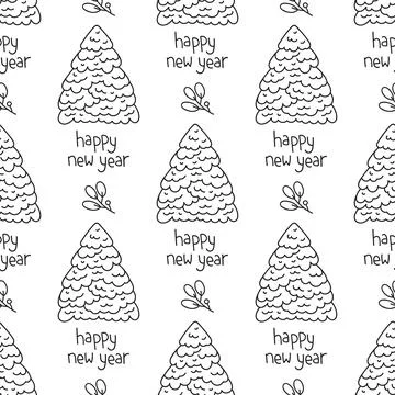 Seamless pattern doodle fir tree. Happy new year Illustrazione stock