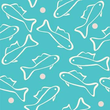Seamless pattern with doodle fish, sea creatures Stock Illustration