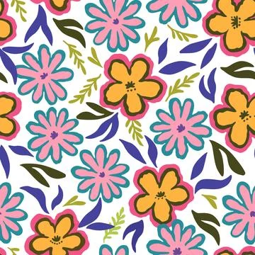 Seamless pattern with doodle floral elements. Vector illustration Stock Illustration