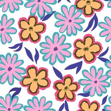 Seamless pattern with doodle floral elements. Vector illustration Stock Illustration