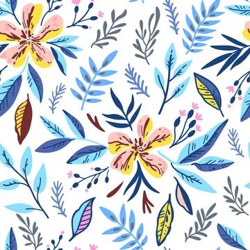 Seamless pattern with doodle floral elements. Vector illustration Stock Illustration