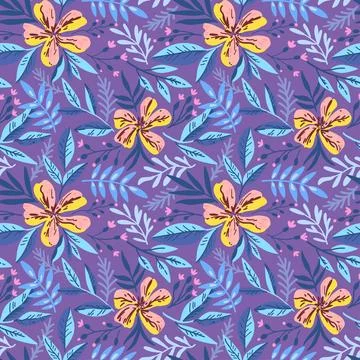 Seamless pattern with doodle floral elements. Vector illustration Stock Illustration