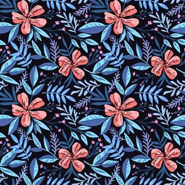 Seamless pattern with doodle floral elements. Vector illustration Stockillustratie