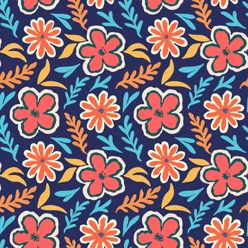 Seamless pattern with doodle floral elements. Vector illustration Illustrazione stock
