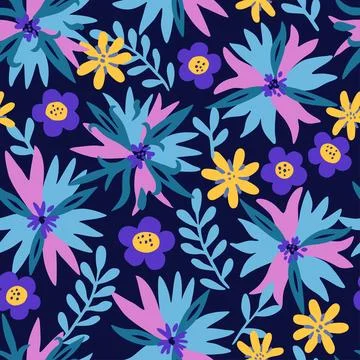 Seamless pattern with doodle floral elements. Vector illustration Stock Illustration