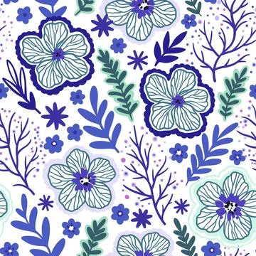 Seamless pattern with doodle floral elements. Vector illustration Stockillustratie