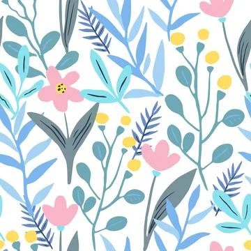 Seamless pattern with doodle floral elements. Vector illustration Illustrazione stock
