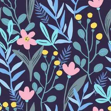 Seamless pattern with doodle floral elements. Vector illustration Illustrazione stock
