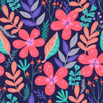 Seamless pattern with doodle floral elements. Vector illustration Stock Illustration