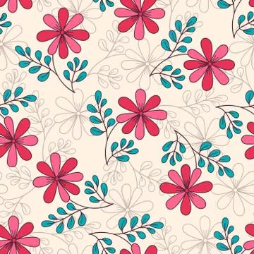 Seamless Pattern Doodle Flowers Stock Illustration