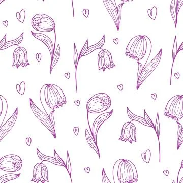 Seamless pattern with doodle flowers. Stock Illustration