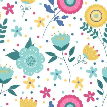 Seamless pattern with doodle flowers Stock Illustration