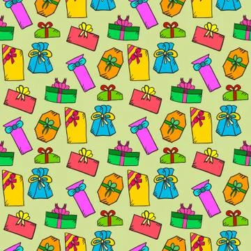 Seamless pattern with doodle gift box Stock Illustration