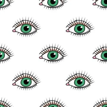Seamless pattern with doodle green eye Stock Illustration