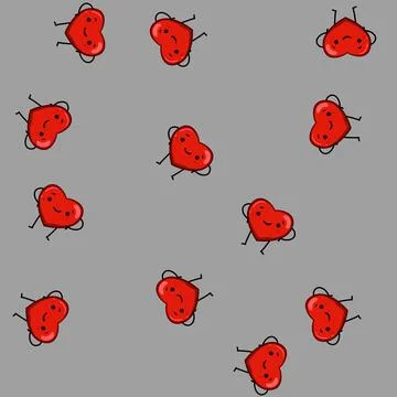 Seamless pattern doodle heart character cartoon vector Ilustração Stock